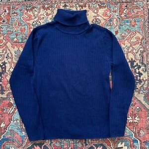 Vintage Talbots Blue Turtleneck Sweater 100% Cotton Small Petite